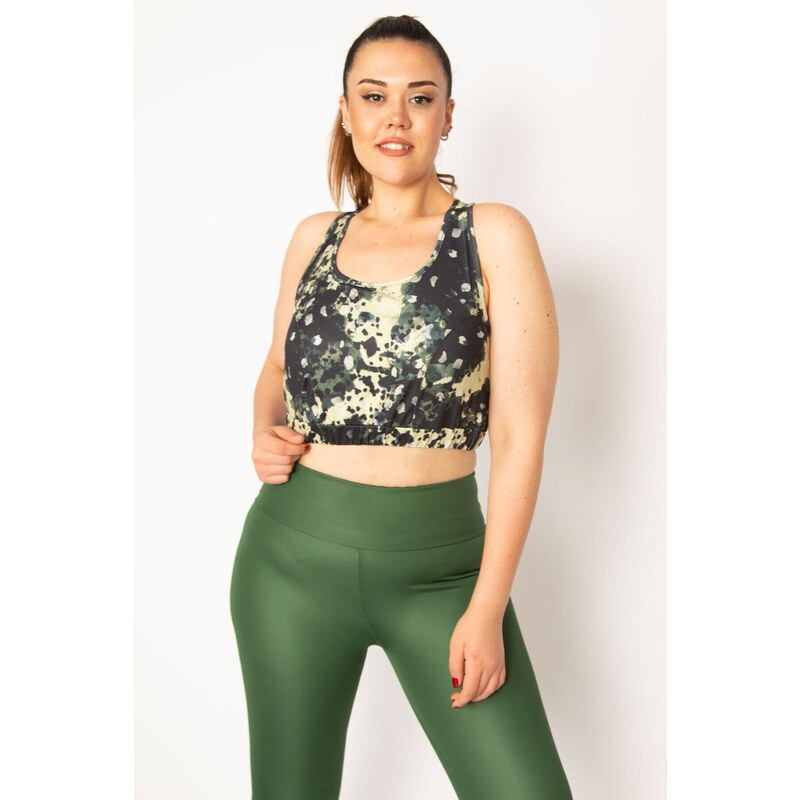 Şans Women's Plus Size Green Tulle Detailed Crop Scalpel