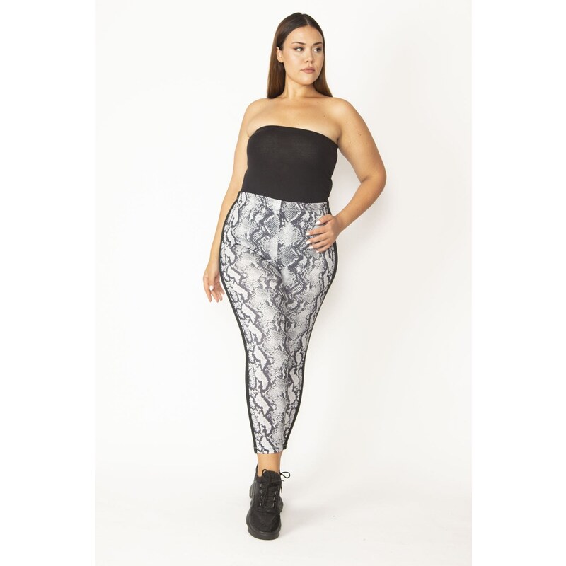 Şans Women's Plus Size Gray Patterned Leggings Pants