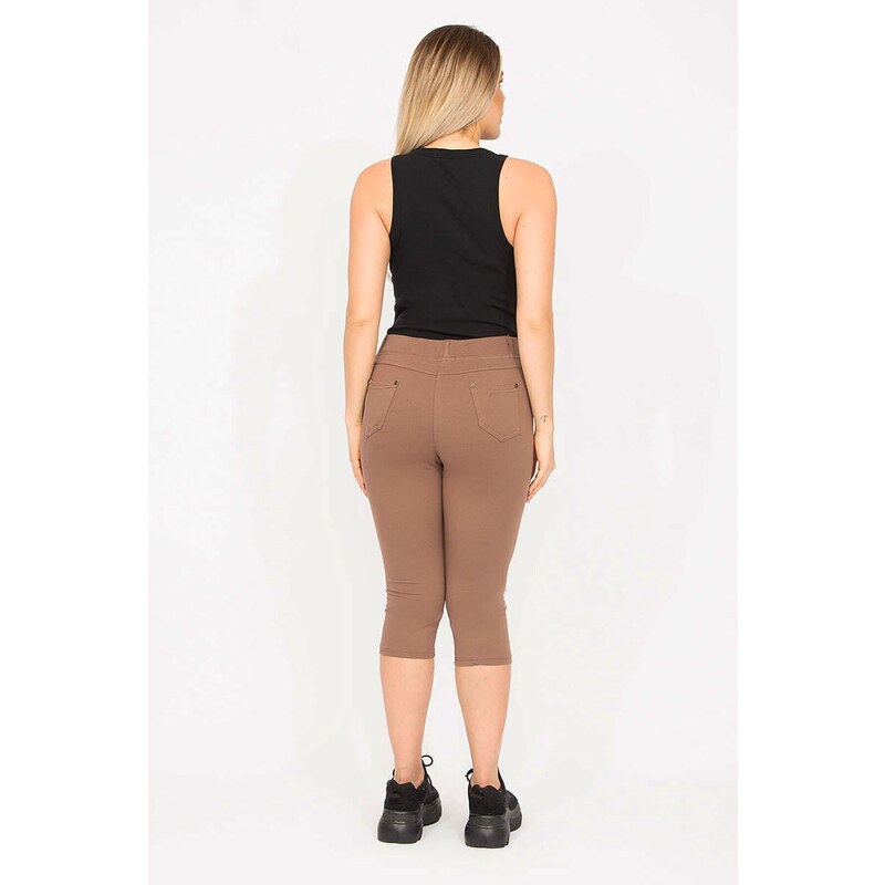 Şans Women's Plus Size Mink Leggings With Front Trim And Back Pockets