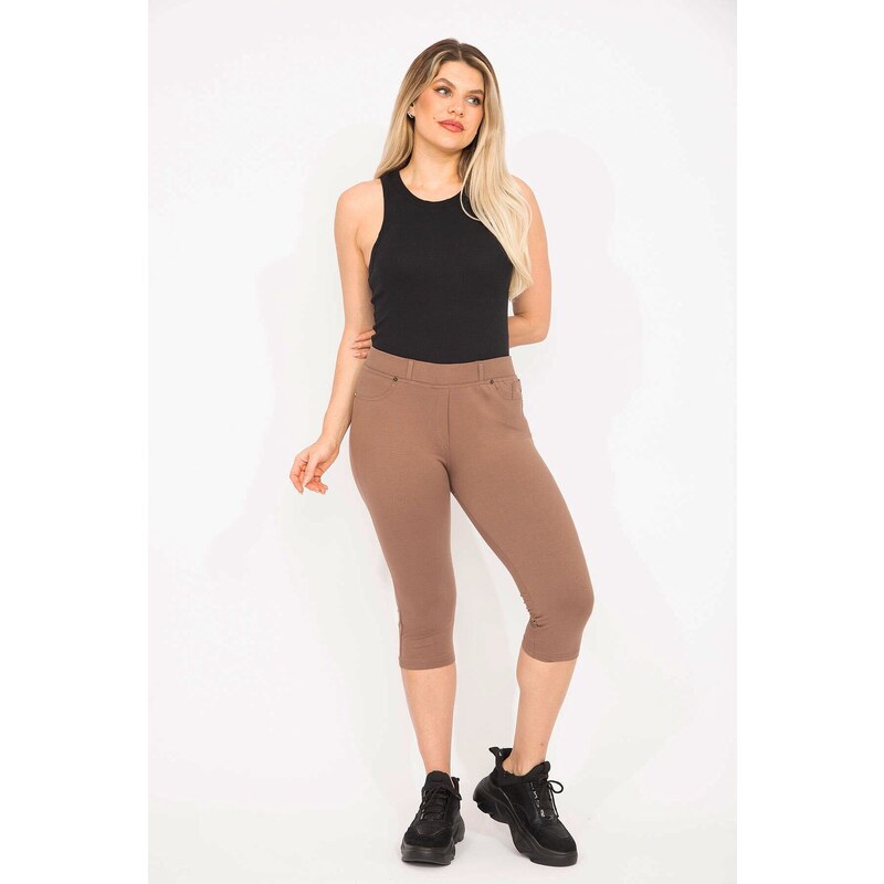 Şans Women's Plus Size Mink Leggings With Front Trim And Back Pockets