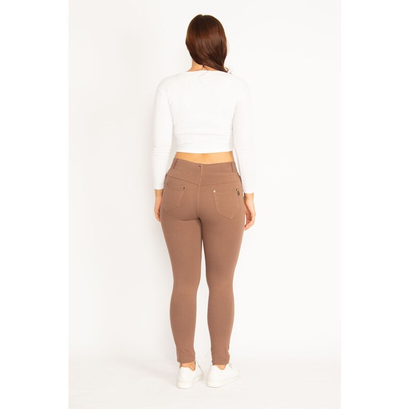 Şans Women's Plus Size Mink Leggings With Front Trim And Back Pockets