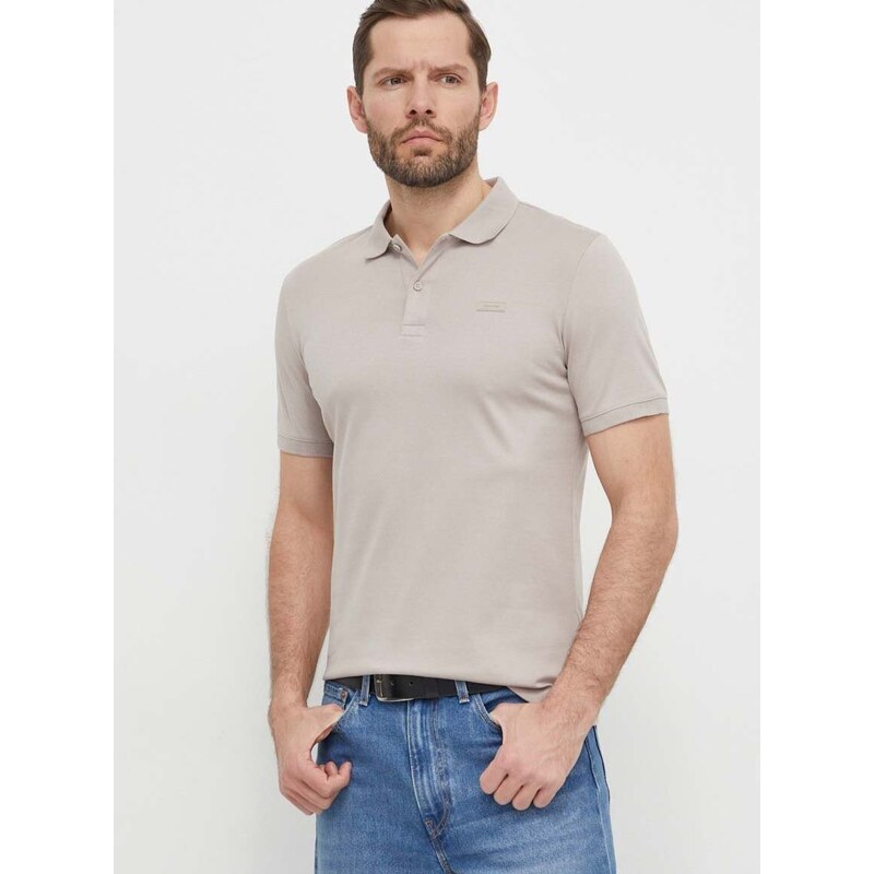 Bavlněné polo tričko Calvin Klein šedá barva