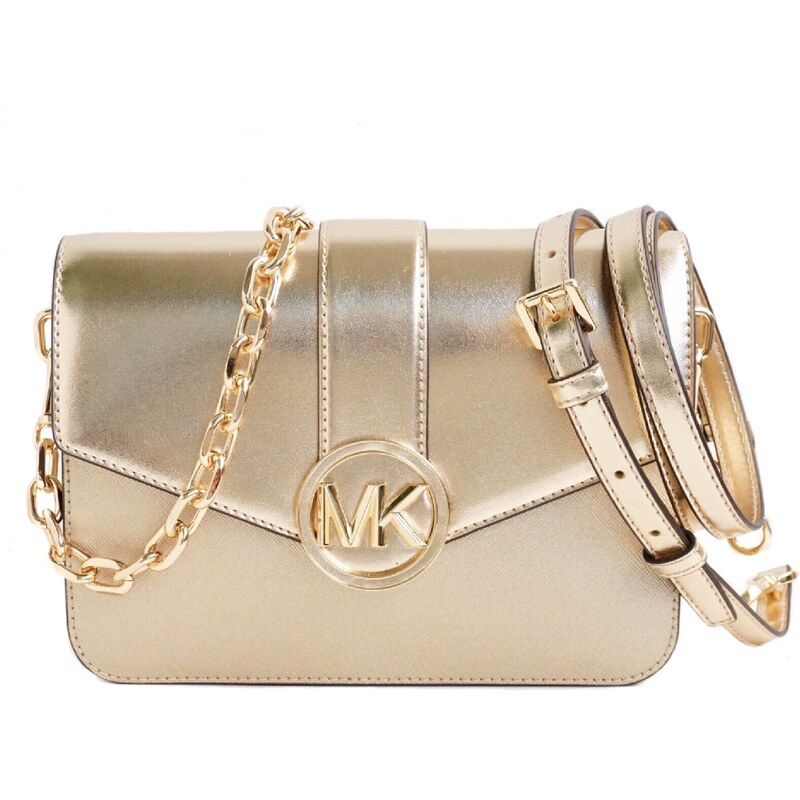 Michael Kors kožená crossbody kabelka Carmen metalická zlatá