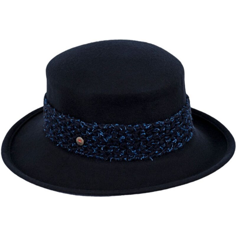 KRUMLOVANKA Tmavě modrý dámský klobouk s pletenou stuhou Ba-30235491-212