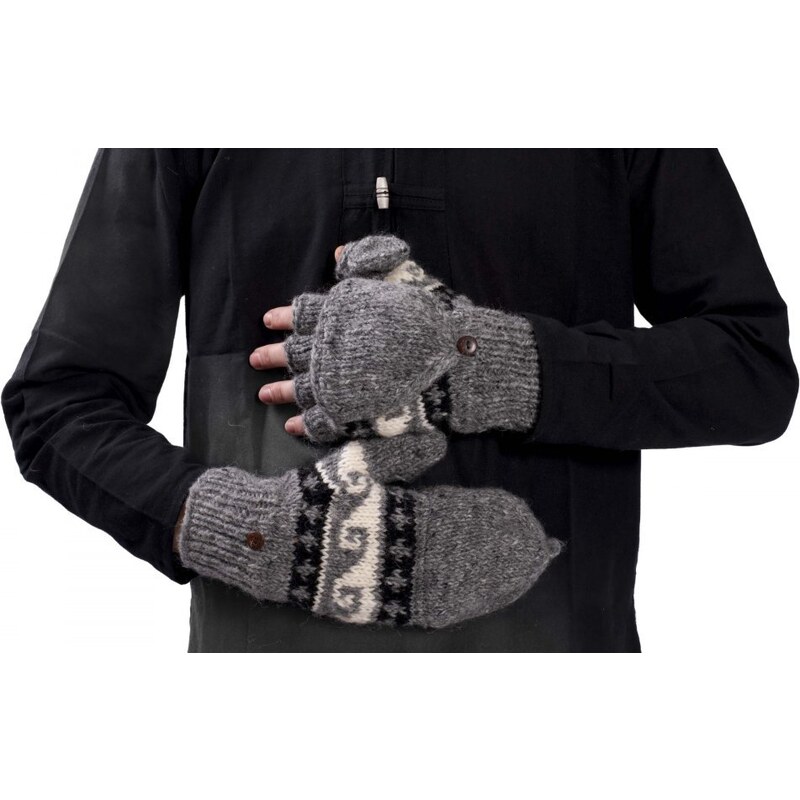 Nepál Vlněné převlékací rukavice šedá