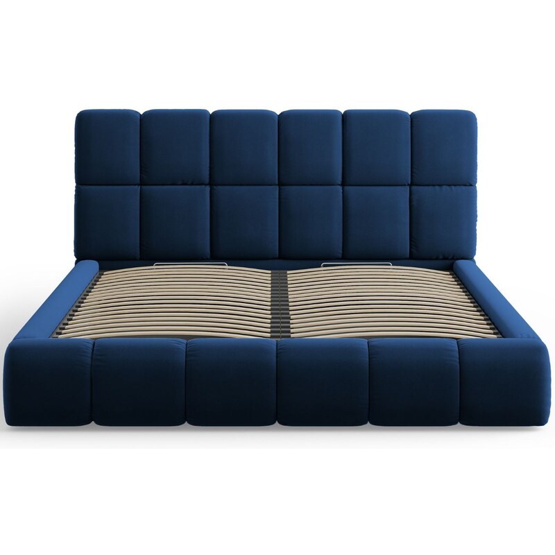 Královsky modrá sametová dvoulůžková postel MICADONI Bellis 200 x 200 cm