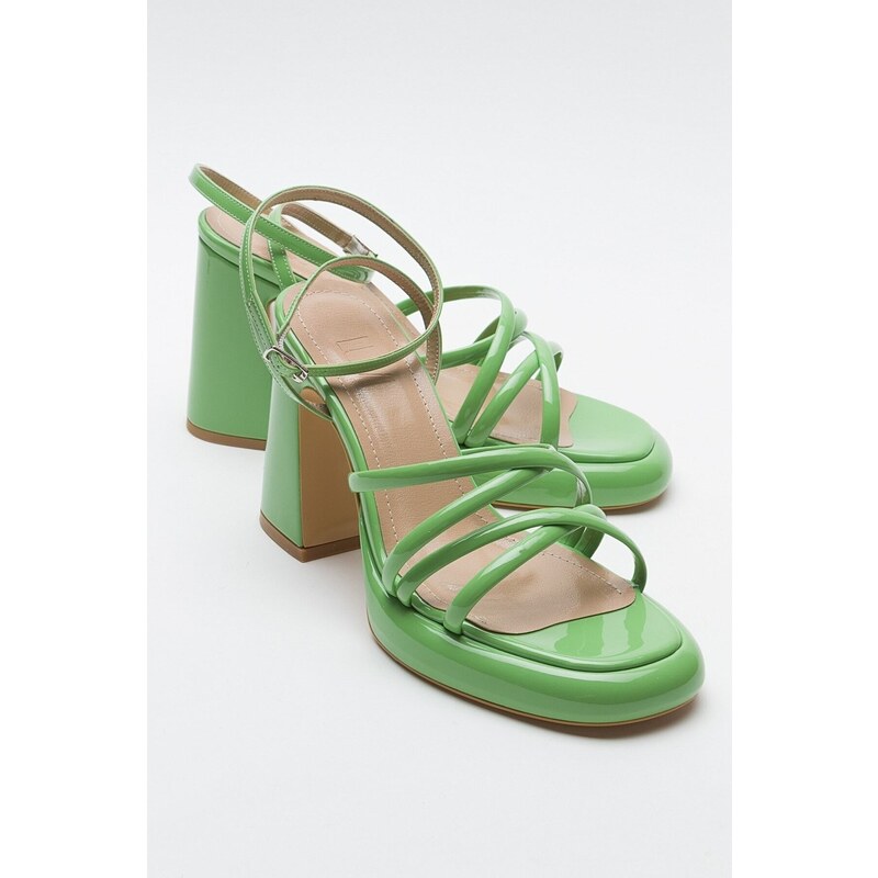 LuviShoes OPPE Zelené lakované kožené dámské boty na podpatku 89855424