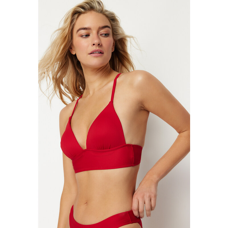 Trendyol Red Triangle Push Up Textured Bikini Top