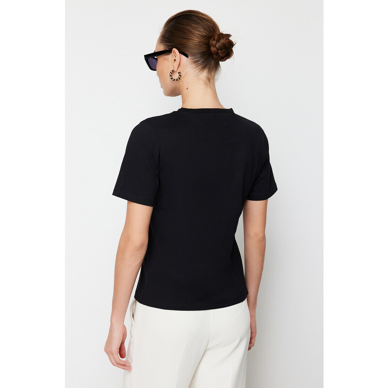 Trendyol Black Front Pleat Detailed Regular/Normal Fit Crew Neck Knitted Blouse