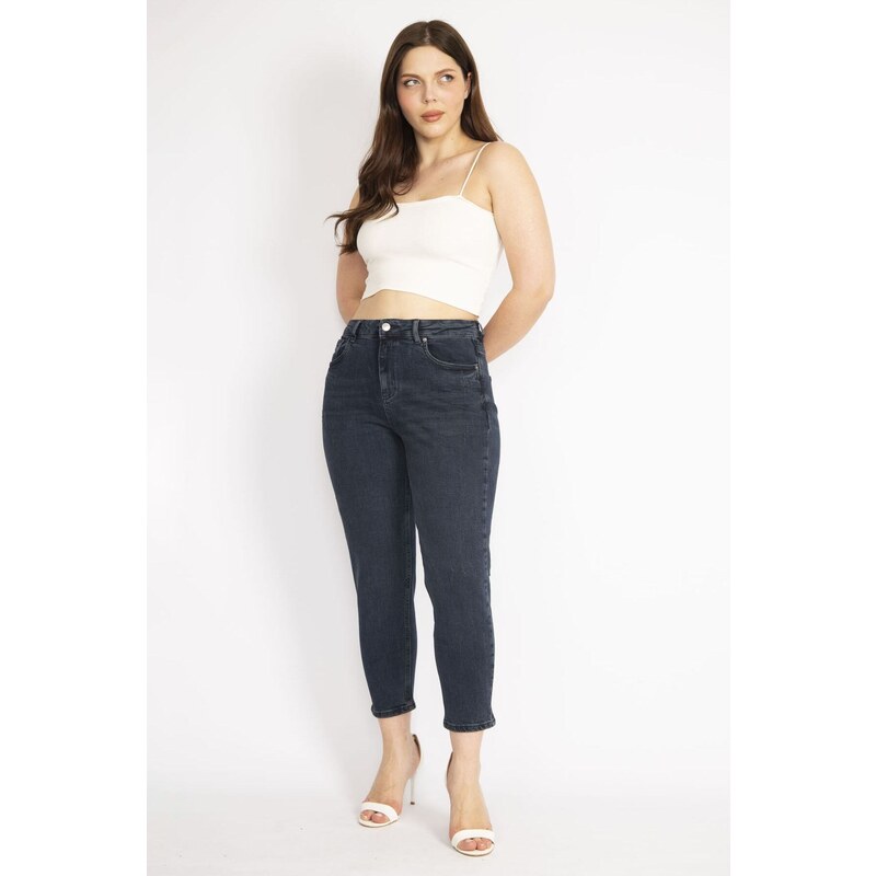 Şans Women's Navy Blue Plus Size 5 Pocket Jeans