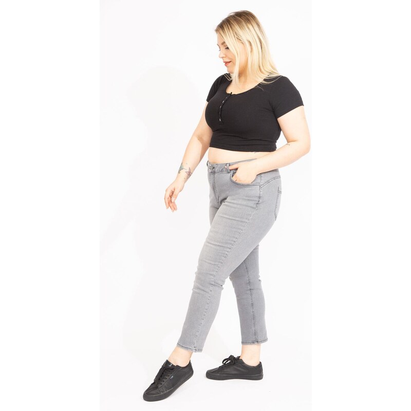 Şans Women's Plus Size Gray Lycra 5-Pocket Jeans Trousers