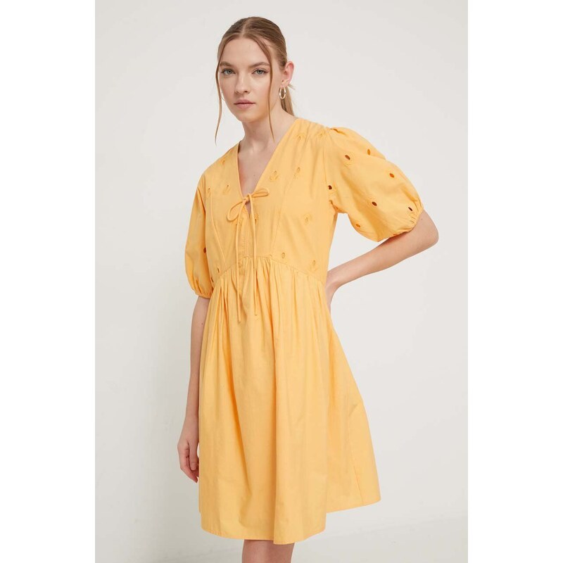 Bavlněné šaty Desigual LOMBARD oranžová barva, mini, 24SWVW60
