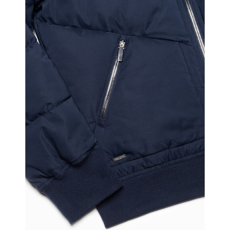 Ombre Men's quilted bomber jacket with metal zippers - navy blue