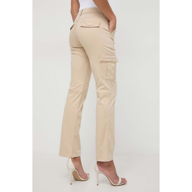 Kalhoty Guess dámské, béžová barva, jednoduché, high waist, W4RB59 W93CL