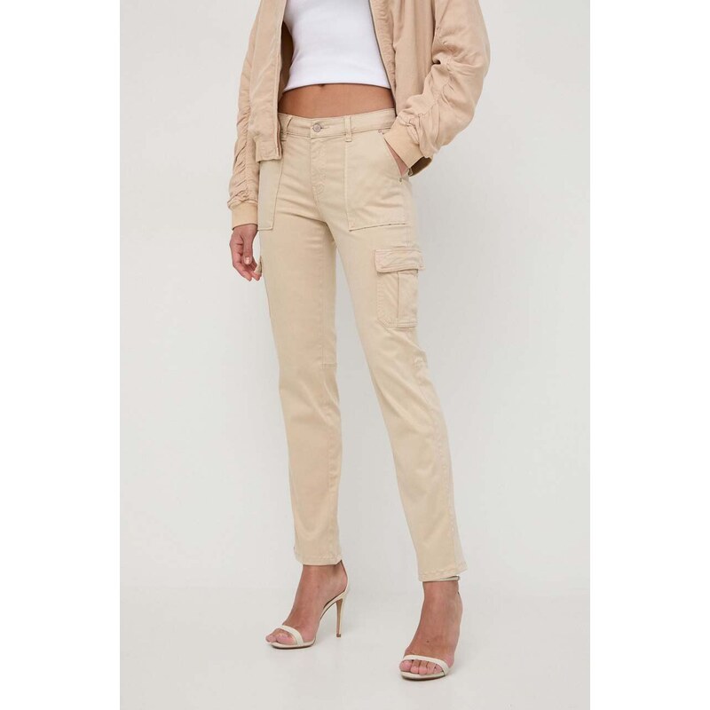 Kalhoty Guess dámské, béžová barva, jednoduché, high waist, W4RB59 W93CL