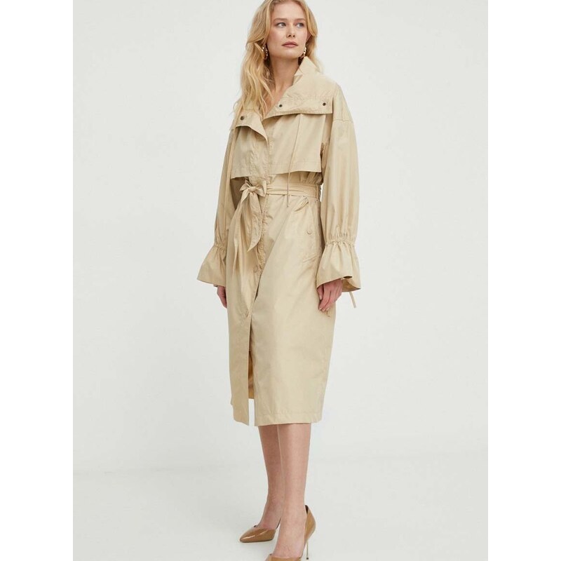 Kabát Twinset dámský, béžová barva, přechodný, oversize