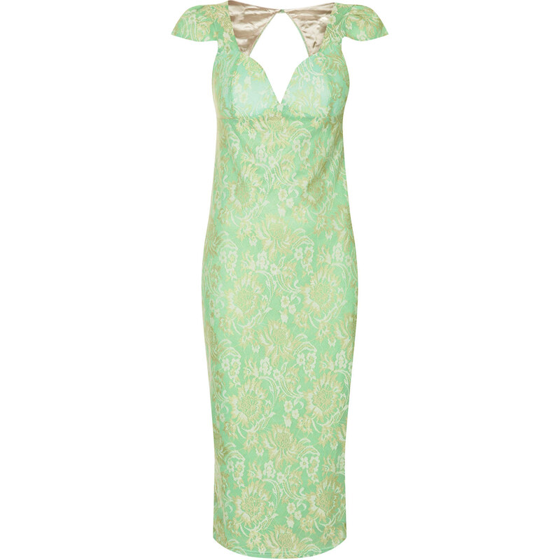 Topshop **Metallic Green Lace Structured Sweetheart Midi Dress by Rare