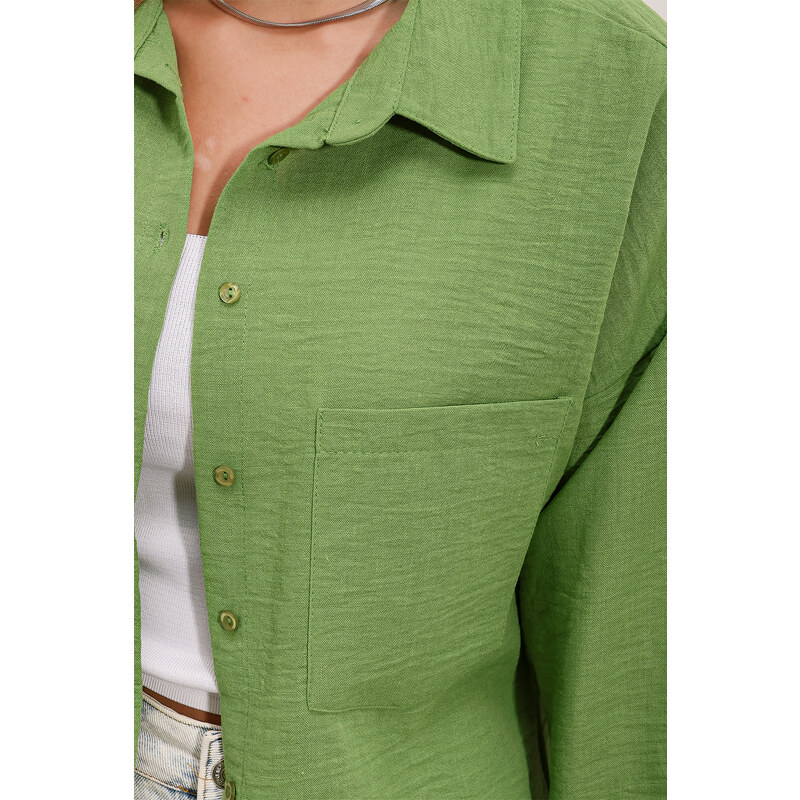 Bigdart 20153 Single Pocket Oversize Linen Shirt - E.green