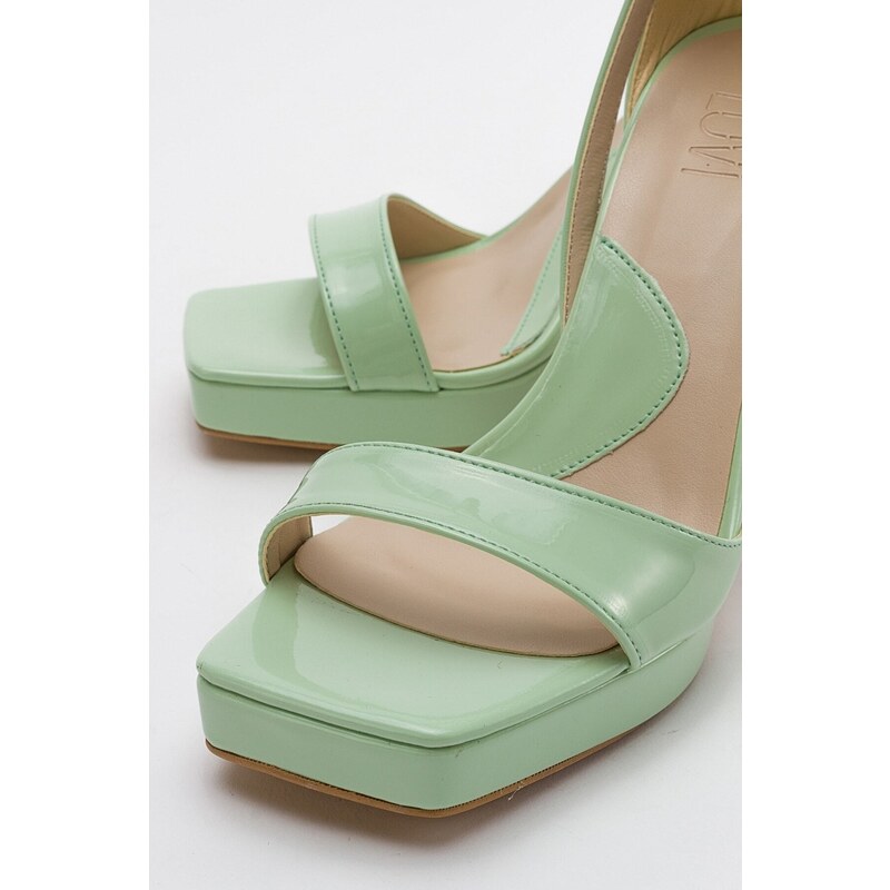 LuviShoes Mersia Green Patent Leather Women's Heeled Shoes