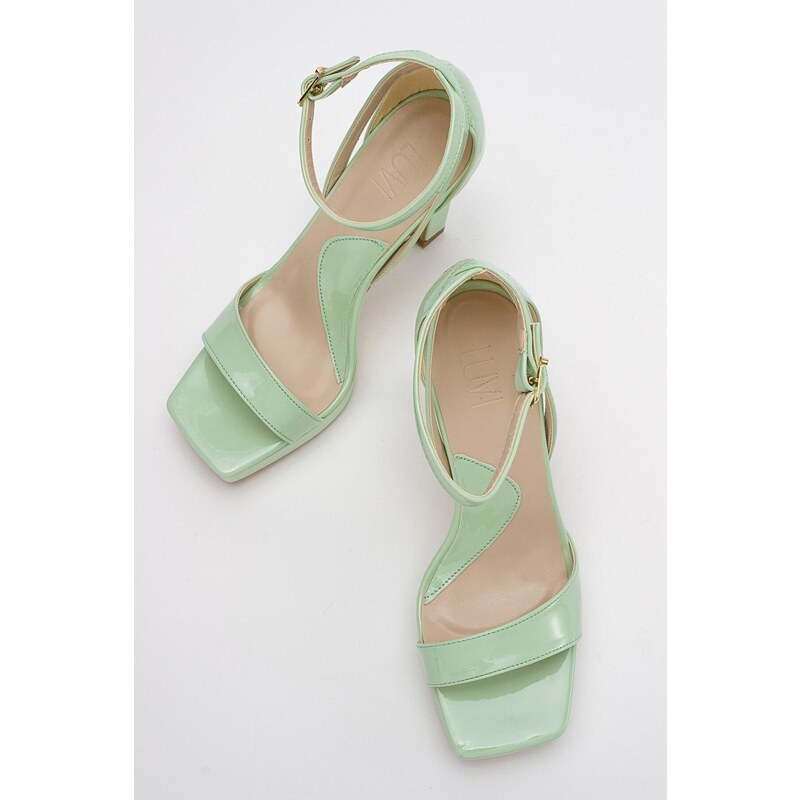 LuviShoes Mersia Green Patent Leather Women's Heeled Shoes