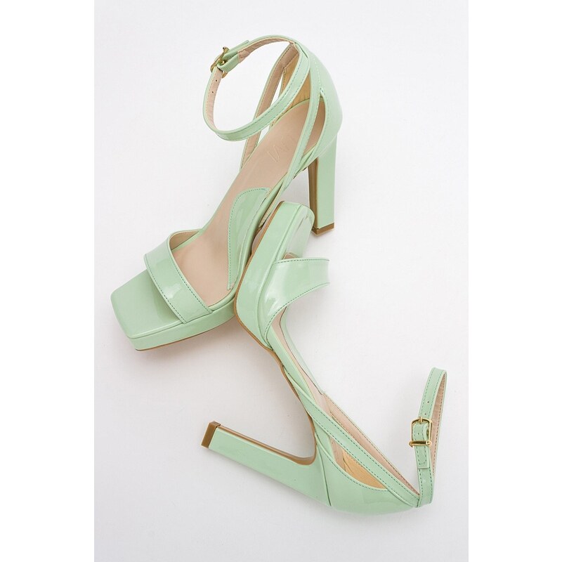 LuviShoes Mersia Green Patent Leather Women's Heeled Shoes