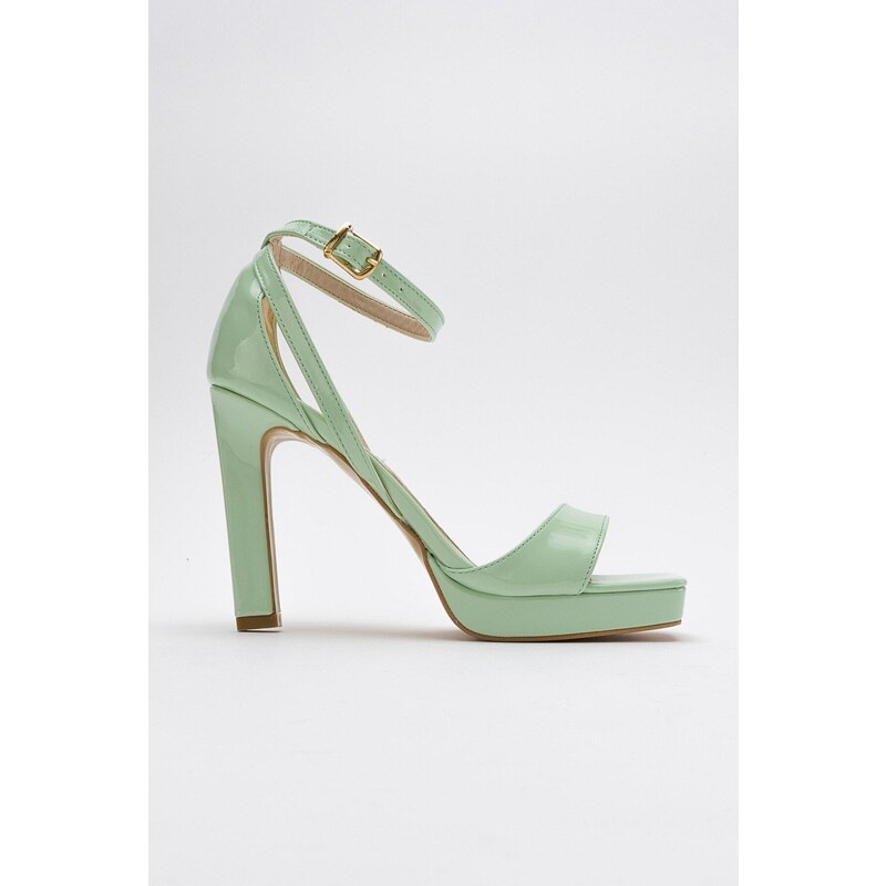 LuviShoes Mersia Green Patent Leather Women's Heeled Shoes