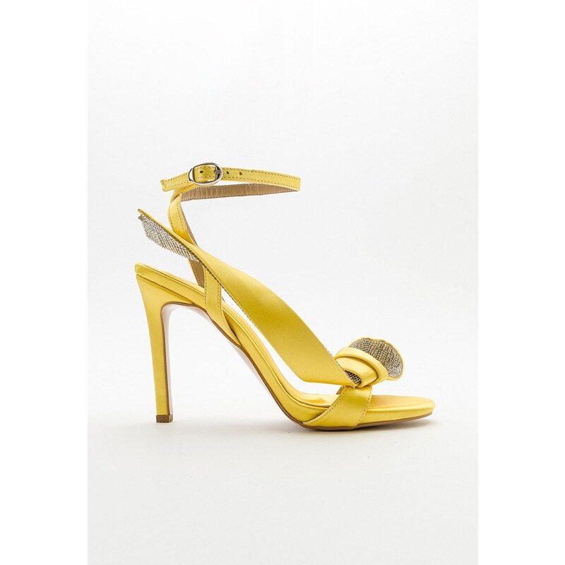 LuviShoes Pares Women's Yellow Satin Heeled Shoes