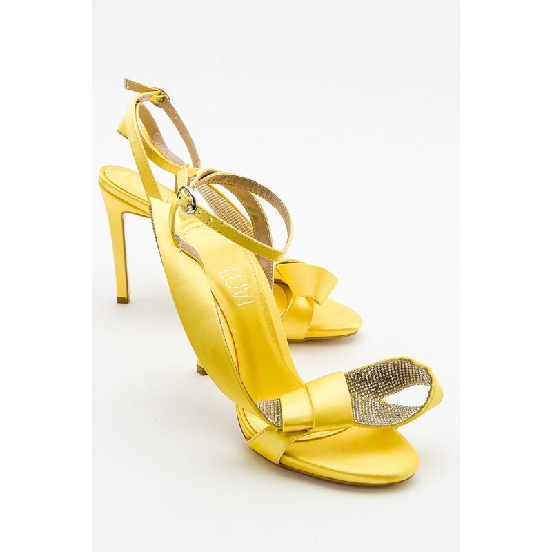 LuviShoes Pares Women's Yellow Satin Heeled Shoes