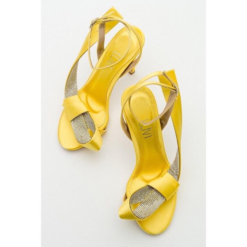 LuviShoes Pares Women's Yellow Satin Heeled Shoes
