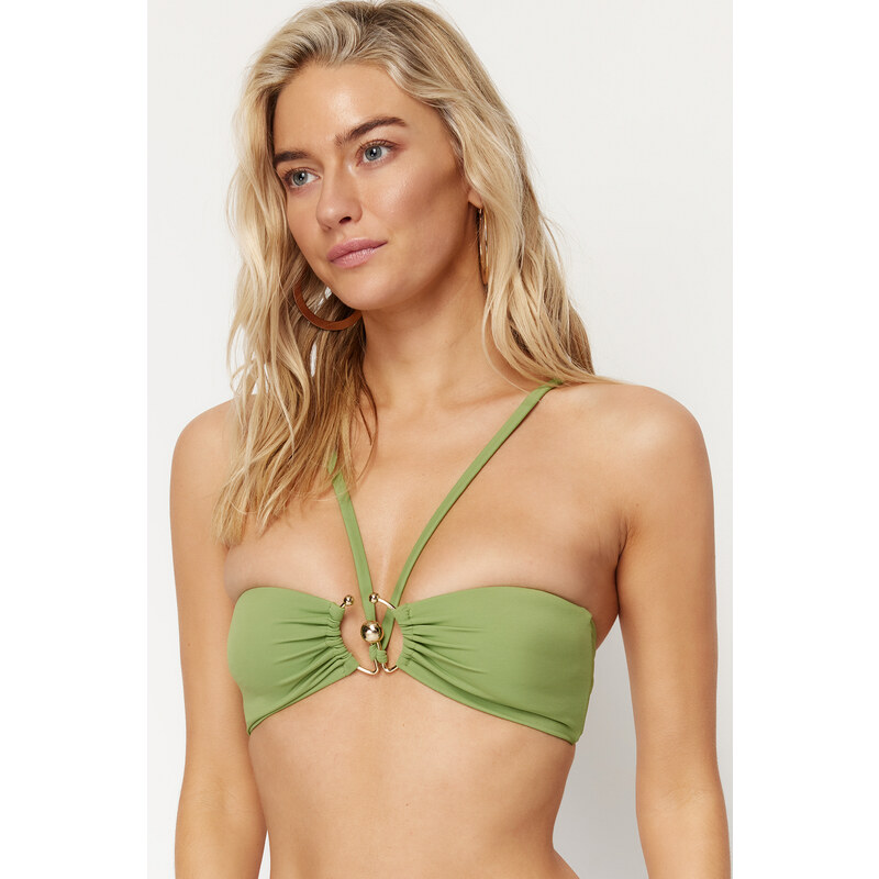 Trendyol Green Strapless Accessory Bikini Top