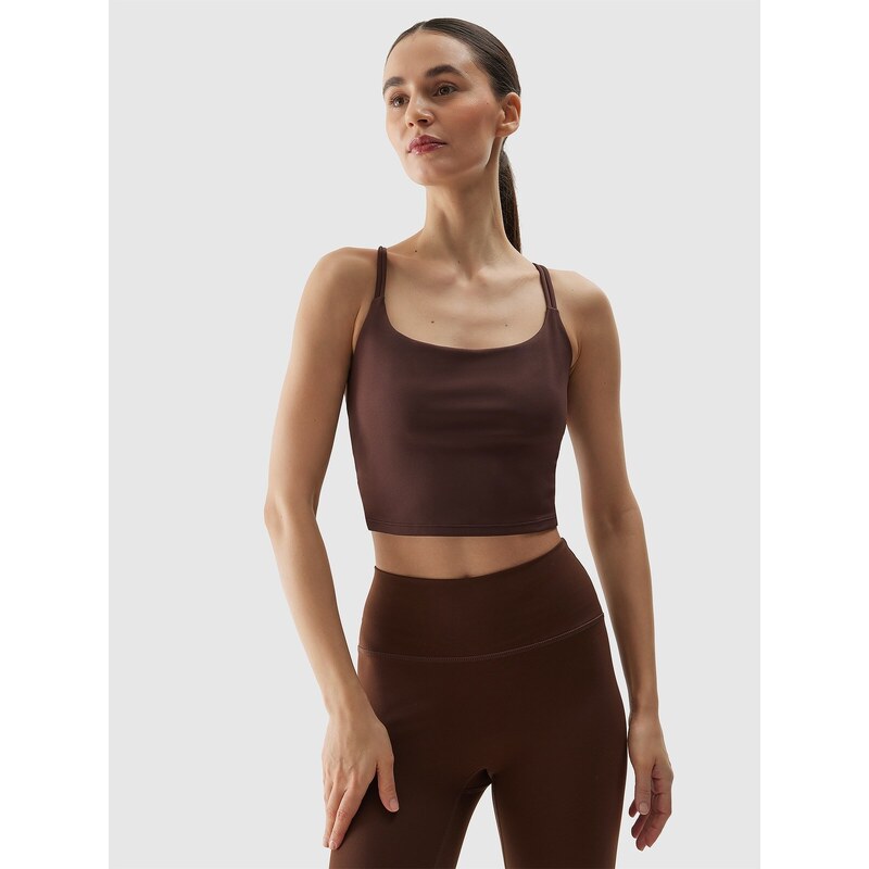 4F Dámský crop top na jógu z recyklovaných materiálů - hnědý