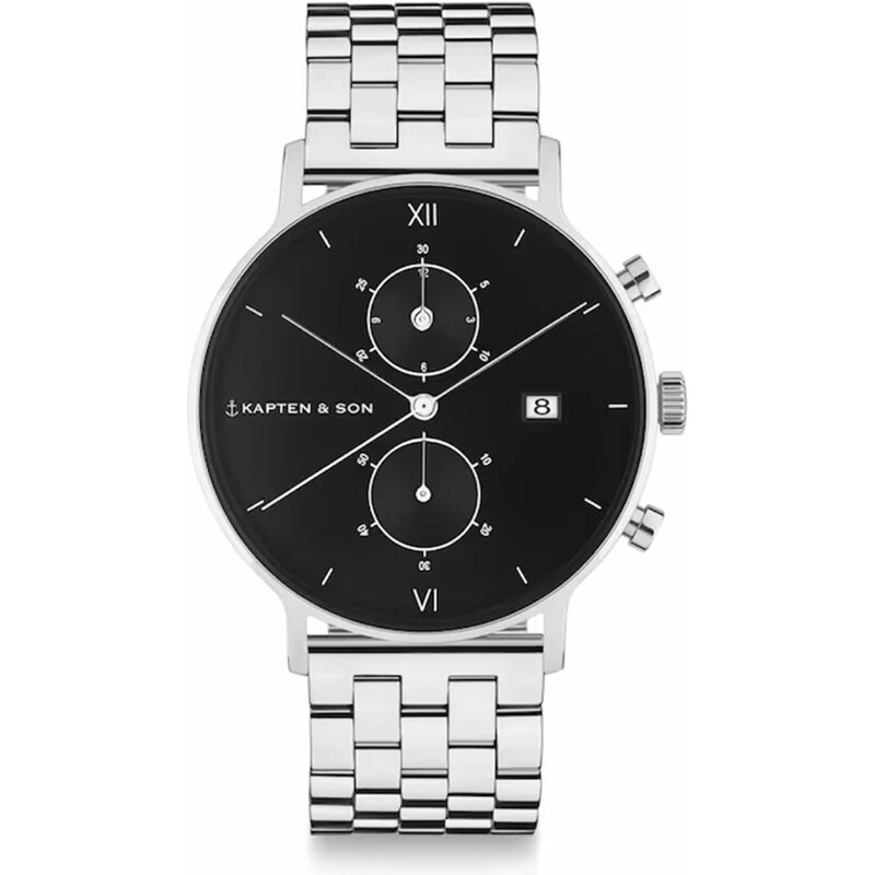 Kapten & Son Analogové hodinky Chrono Silver Steel černá /
