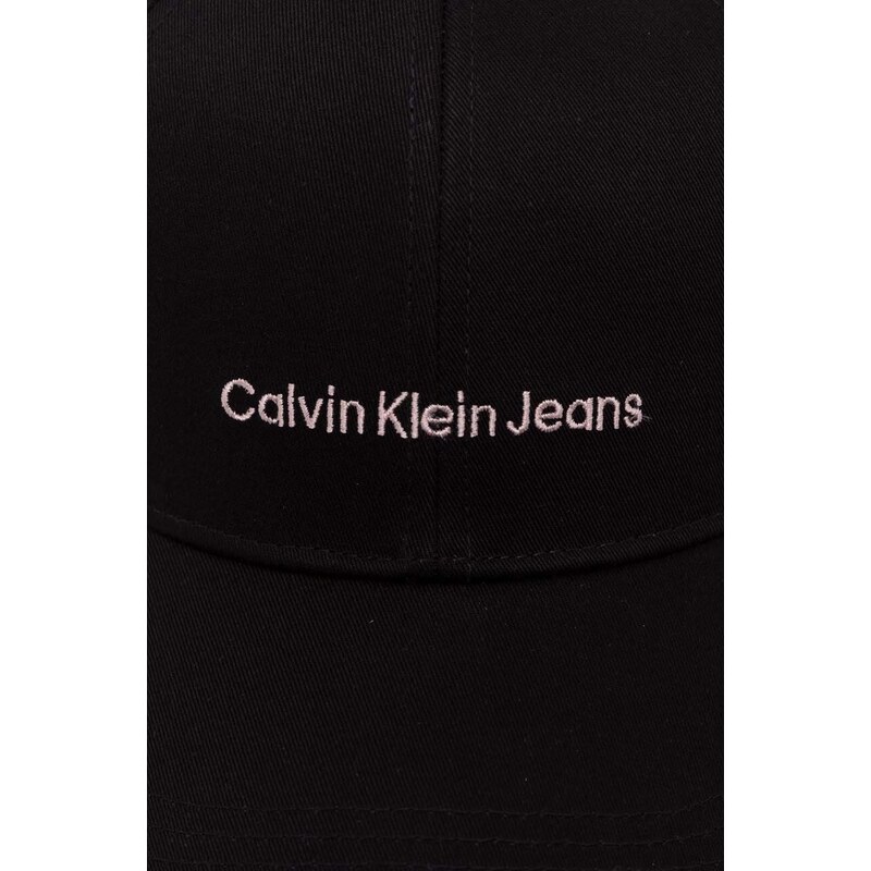 Bavlněná baseballová čepice Calvin Klein Jeans černá barva, s aplikací