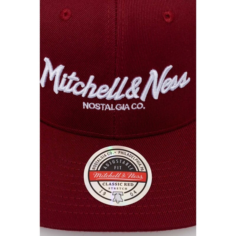 Čepice s vlněnou směsí Mitchell&Ness vínová barva, s aplikací