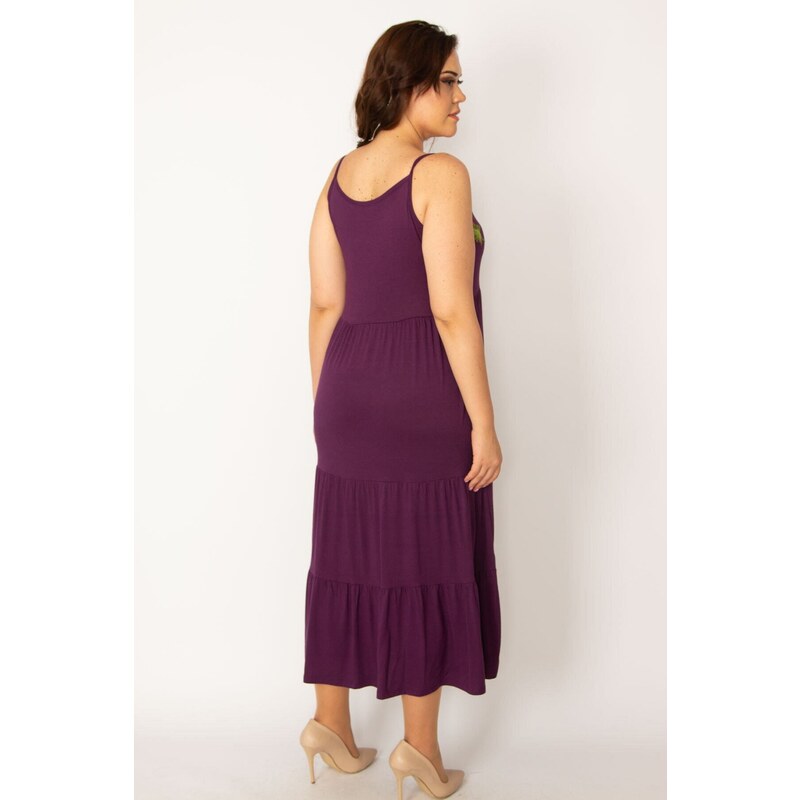Şans Women's Plus Size Purple Appliqués, Layered Straps Dress