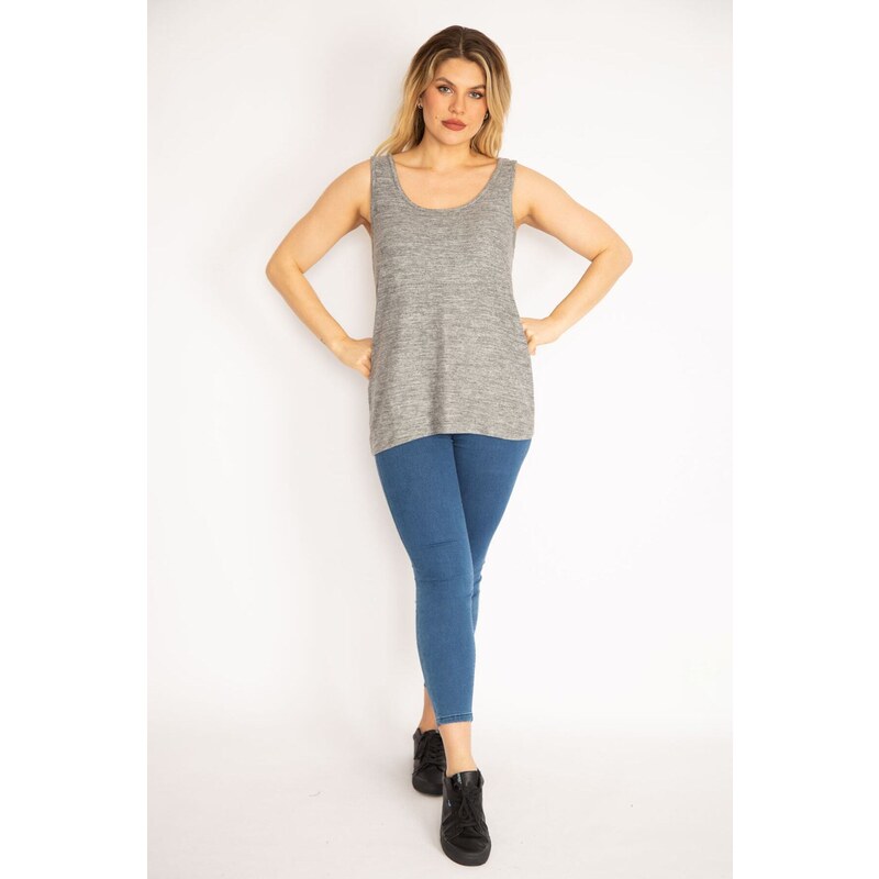 Şans Women's Plus Size Gray Wool Viscose Sleeveless Blouse