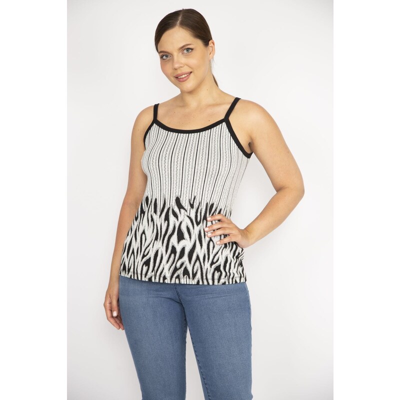 Şans Women's Gray Plus Size Silvery Detailed Strappy Blouse