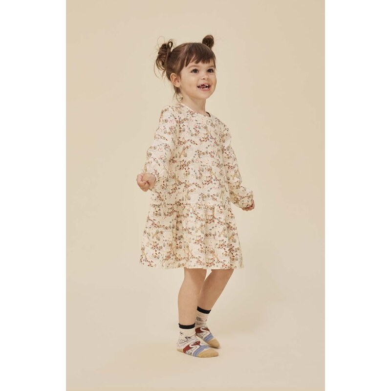 Dětské bavlněné šaty Konges Sløjd béžová barva, mini