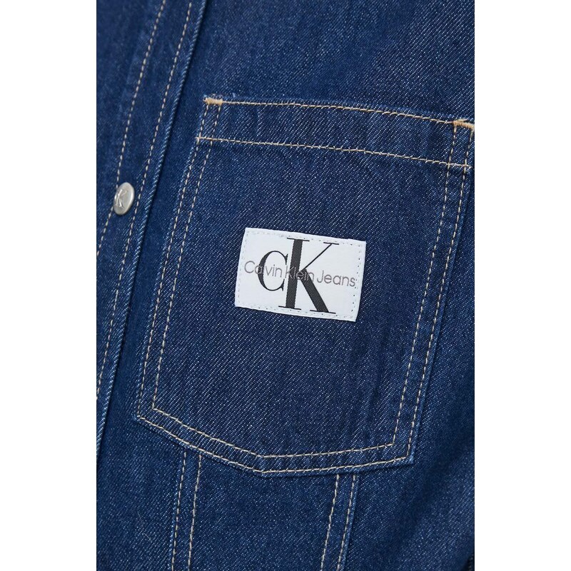 Džínová košile Calvin Klein Jeans dámská, tmavomodrá barva, regular, s klasickým límcem