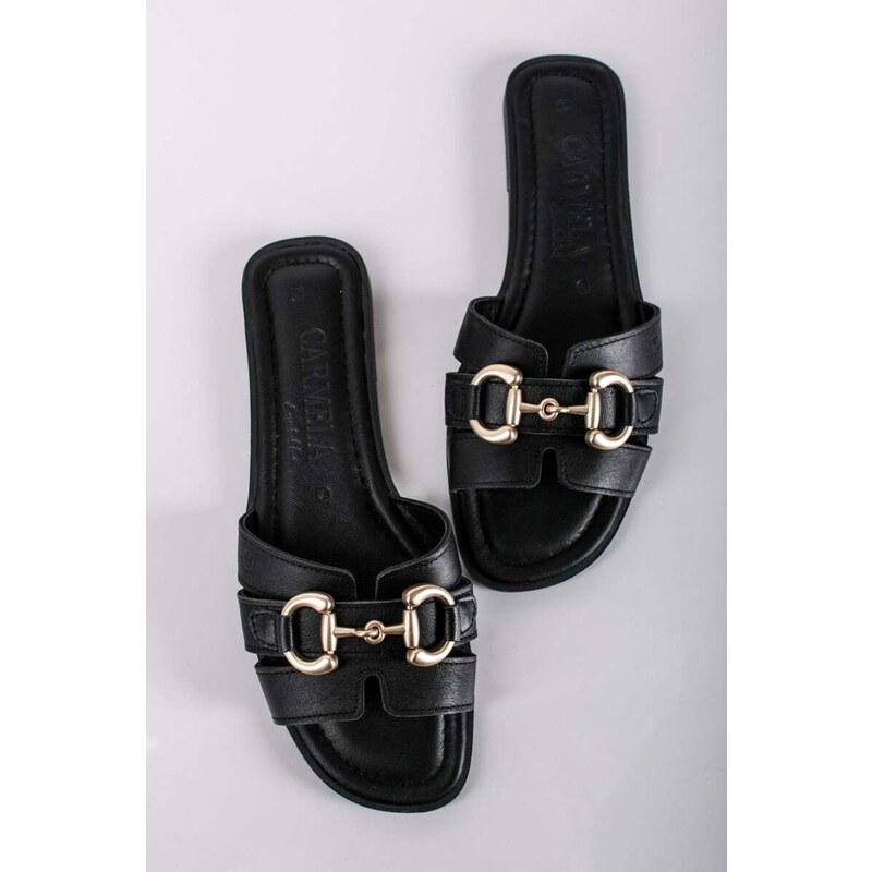 Carmela Černé kožené pantofle 161570