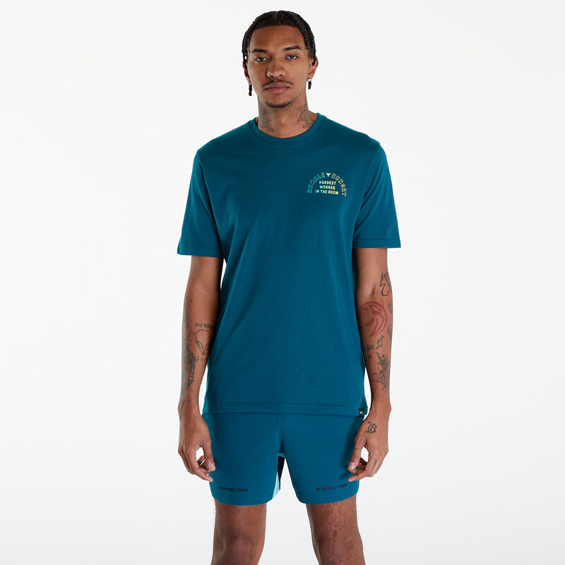 Pánské tričko Under Armour Project Rock H&H Graphic Short Sleeve T-Shirt Hydro Teal/ Radial Turquoise/ High-Vis Yellow