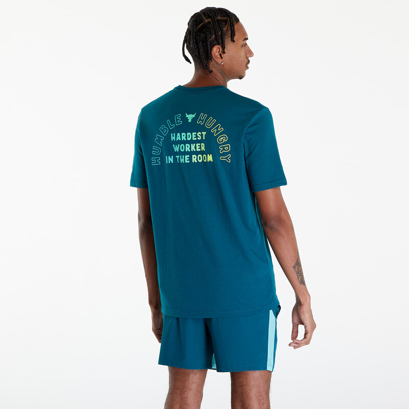 Pánské tričko Under Armour Project Rock H&H Graphic Short Sleeve T-Shirt Hydro Teal/ Radial Turquoise/ High-Vis Yellow