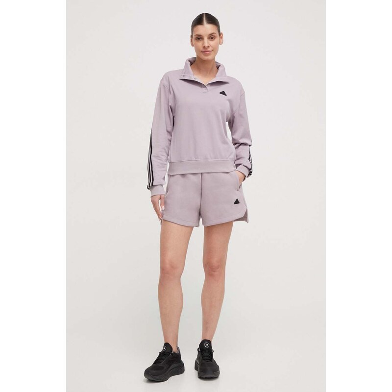 Kraťasy adidas Z.N.E dámské, fialová barva, hladké, high waist, IS3926