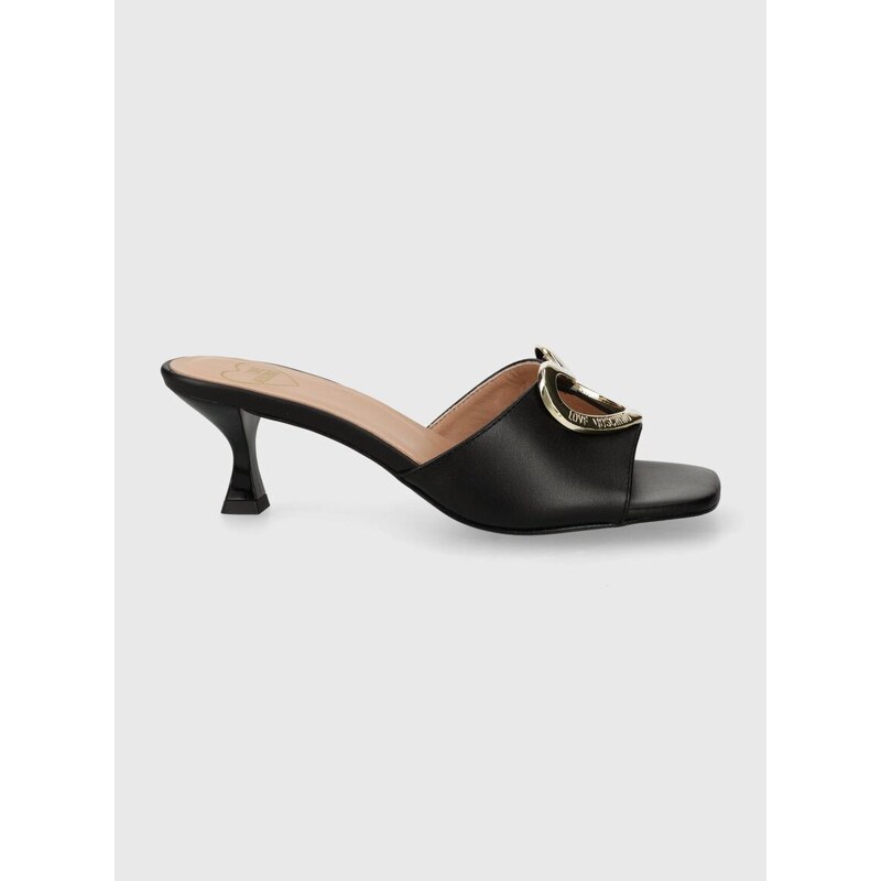 Kožené pantofle Love Moschino dámské, černá barva, na podpatku, JA28375G0IIA0000