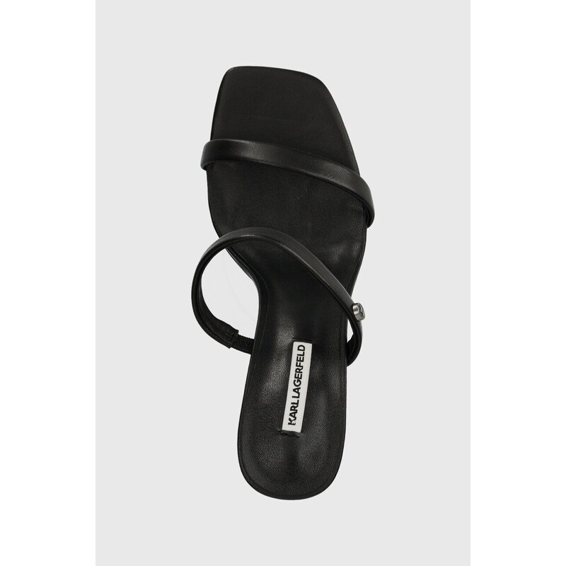 Kožené pantofle Karl Lagerfeld KL TOWER dámské, černá barva, na podpatku, KL33920