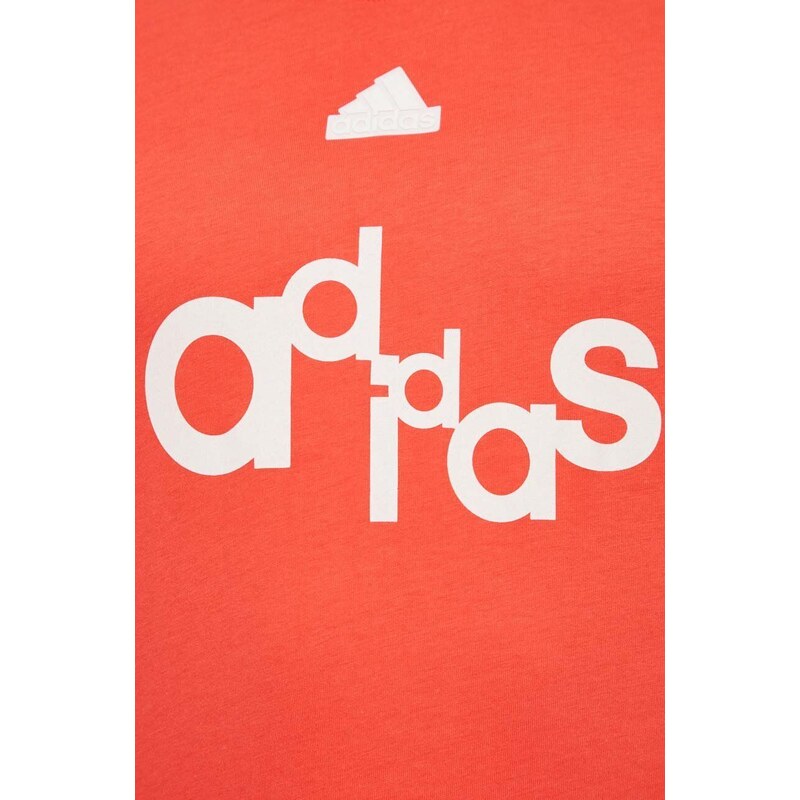Bavlněné tričko adidas červená barva, s potiskem, IS2013