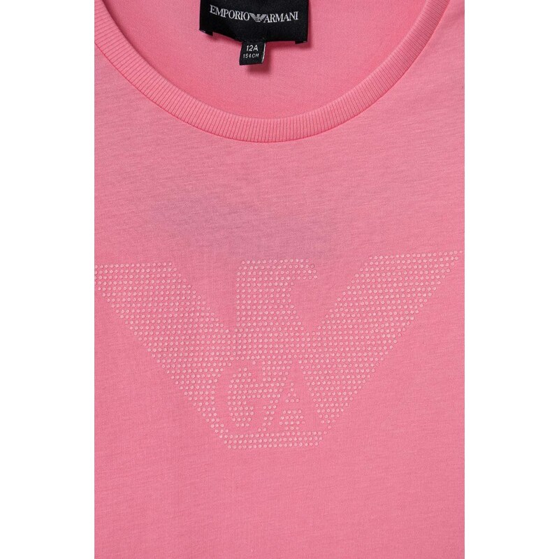 Dětské bavlněné tričko Emporio Armani růžová barva