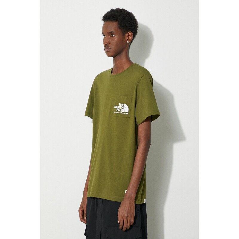 Bavlněné tričko The North Face M Berkeley California Pocket S/S Tee zelená barva, s potiskem, NF0A87U2PIB1