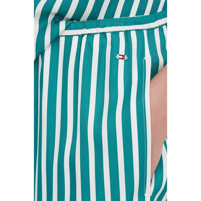 Kalhoty Tommy Hilfiger dámské, zelená barva, široké, high waist