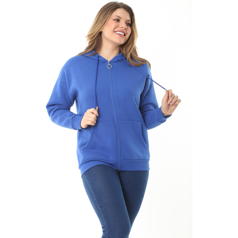 Şans Women's Plus Size In Sake Rayon 3 Thread Front Zipper Hooded Sweatshirt